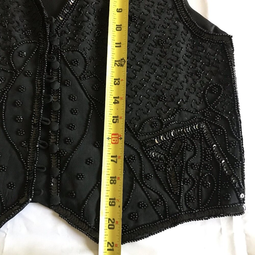 Vintage 90s Spencer‎ Jeremy Black Beaded Sequin Silk Vest - Size M - Picture 8 of 8